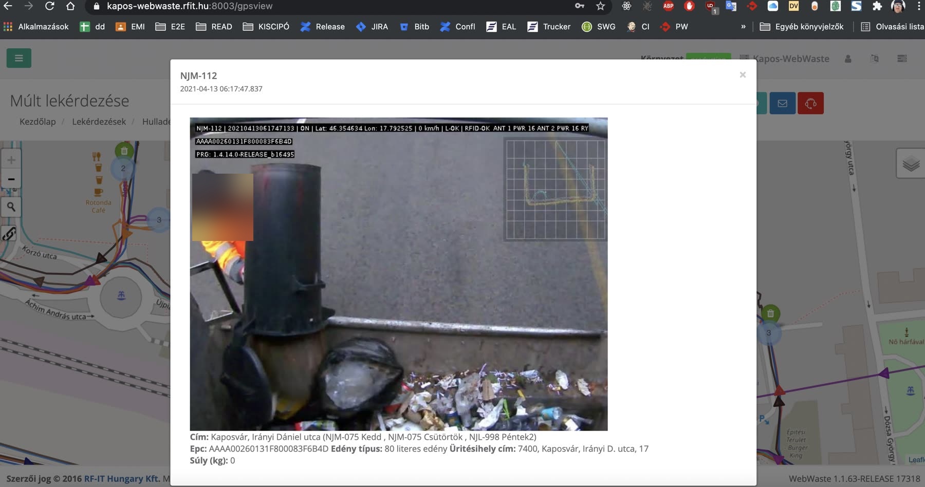 Manual emptying event on map